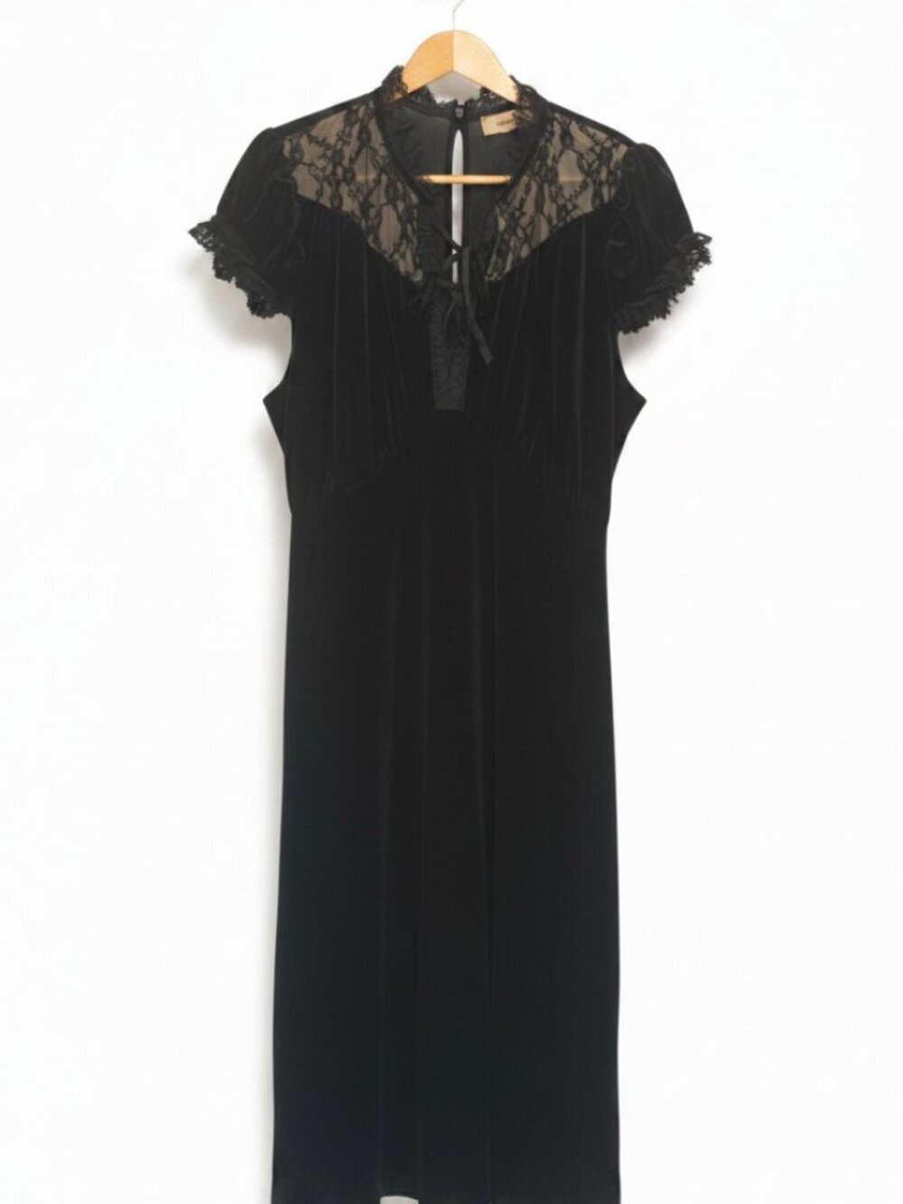 New! Unique Vintage Wm's Retro Velvet Lace 40's Puff sleeve Midi Dress Sz 14